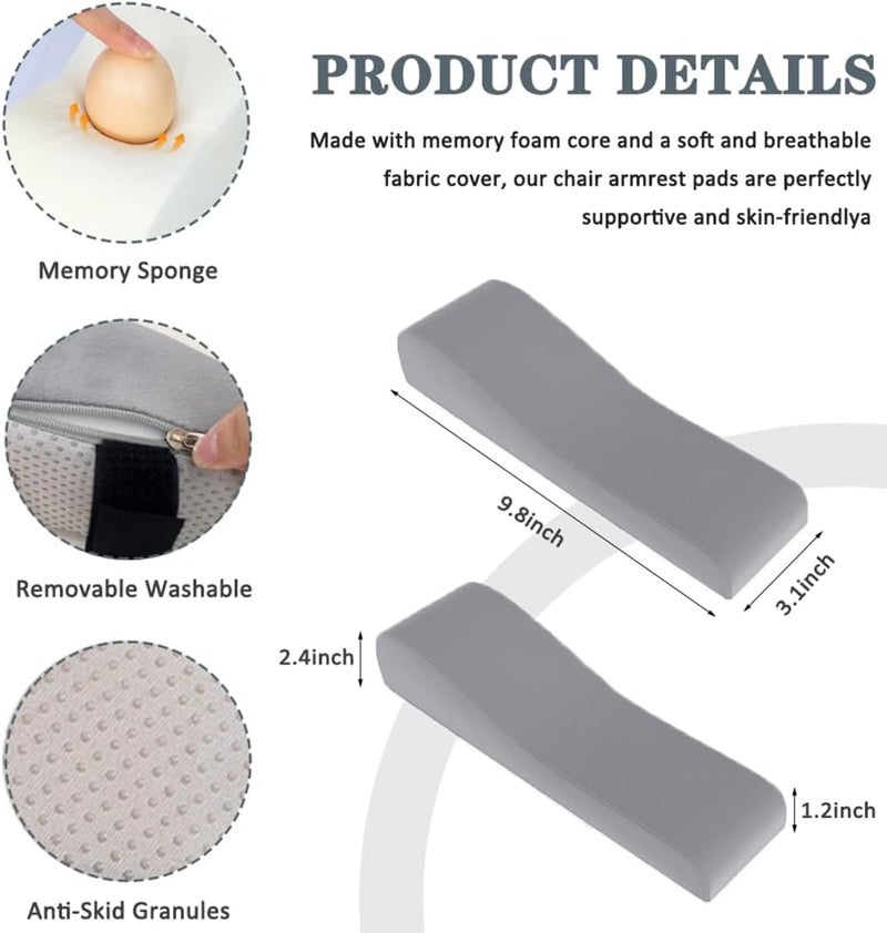 Shapeazy 2 Pack Office Chair Armrest Pads Covers,Arm Rest Pad with Memory Foam Elbow Pillow for Forearm Pressure Relief, Arm Rest Covers for Office Chairs, Wheelchair, Comfy Gaming Chair (Grey) - Image 4